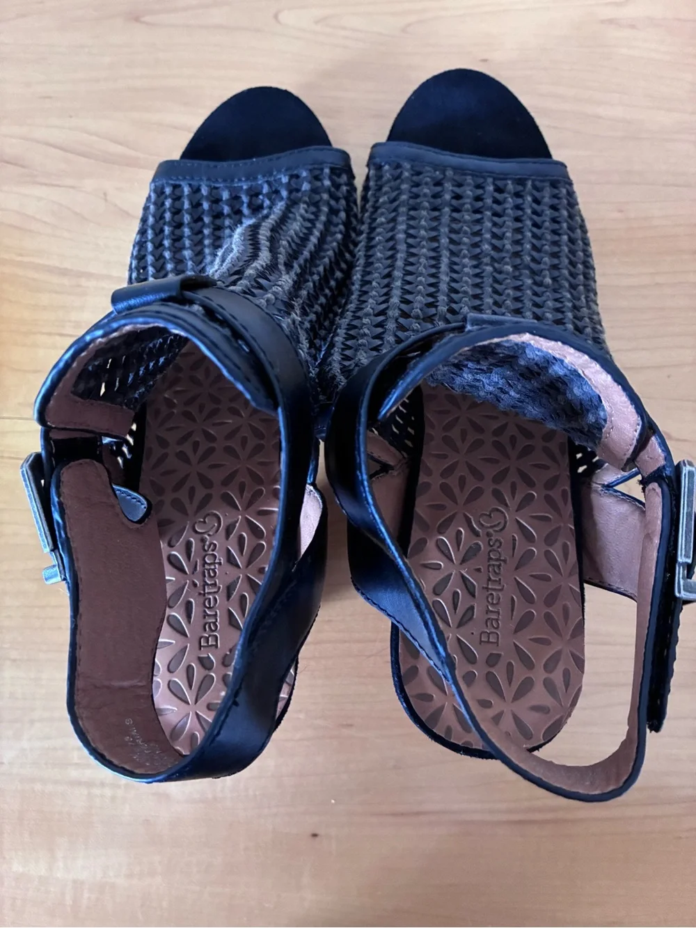 Bear Traps Rekita Shoes Sling Back Open Toe Woven Upper Block Heel Black Size 9